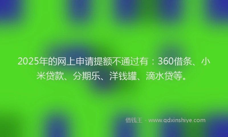 2025年的网上申请提额不通过有：360借条、小米贷款、分期乐、洋钱罐、滴水贷等。