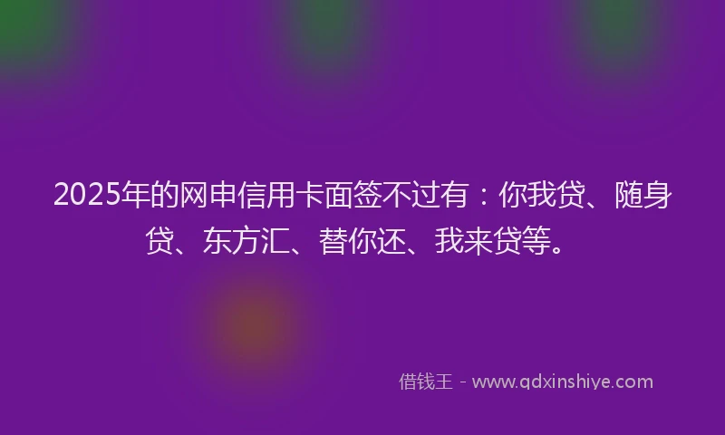 2025年的网申信用卡面签不过有：你我贷、随身贷、东方汇、替你还、我来贷等。