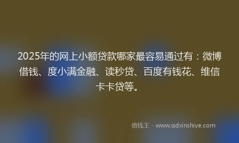 2025年的网上小额贷款哪家最容易通过有：微博借钱、度小满金融、读秒贷、百度有钱花、维信卡卡贷等。