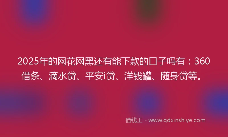 2025年的网花网黑还有能下款的口子吗有：360借条、滴水贷、平安i贷、洋钱罐、随身贷等。