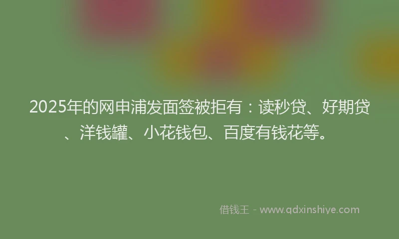 2025年的网申浦发面签被拒有：读秒贷、好期贷、洋钱罐、小花钱包、百度有钱花等。
