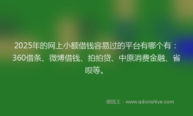 2025年的网上小额借钱容易过的平台有哪个有：360借条、微博借钱、拍拍贷、中原消费金融、省呗等。