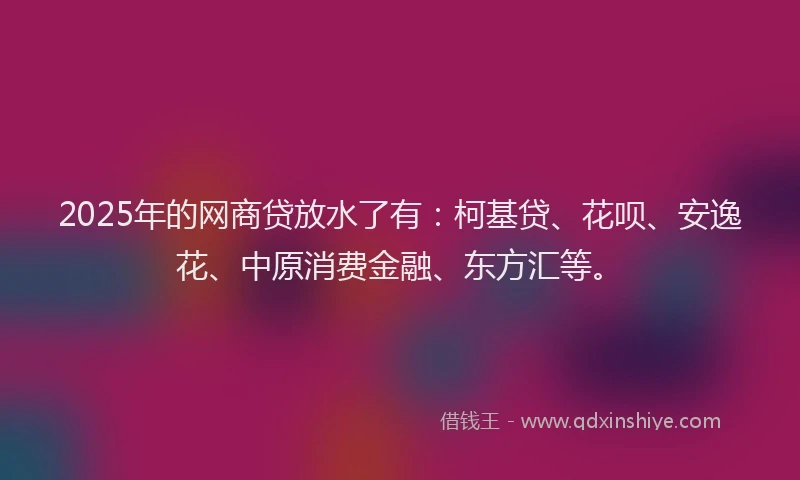 2025年的网商贷放水了有：柯基贷、花呗、安逸花、中原消费金融、东方汇等。