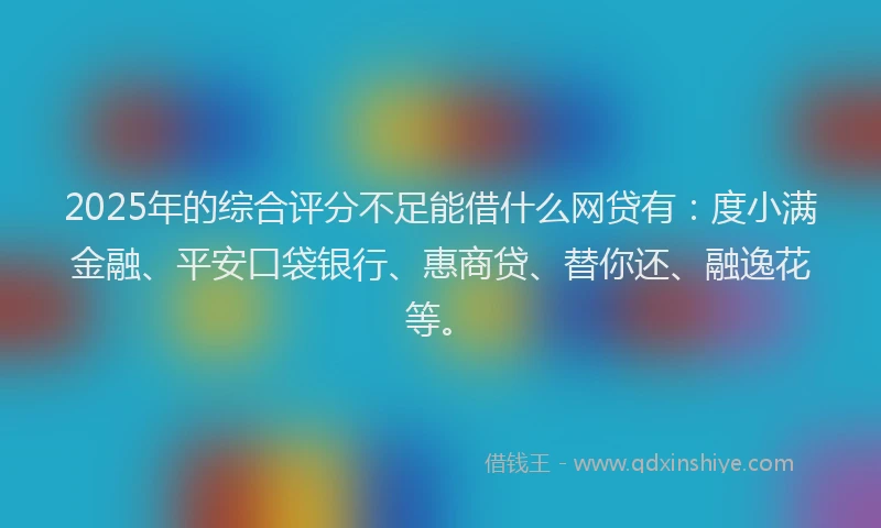 2025年的综合评分不足能借什么网贷有：度小满金融、平安口袋银行、惠商贷、替你还、融逸花等。