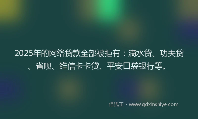 2025年的网络贷款全部被拒有：滴水贷、功夫贷、省呗、维信卡卡贷、平安口袋银行等。