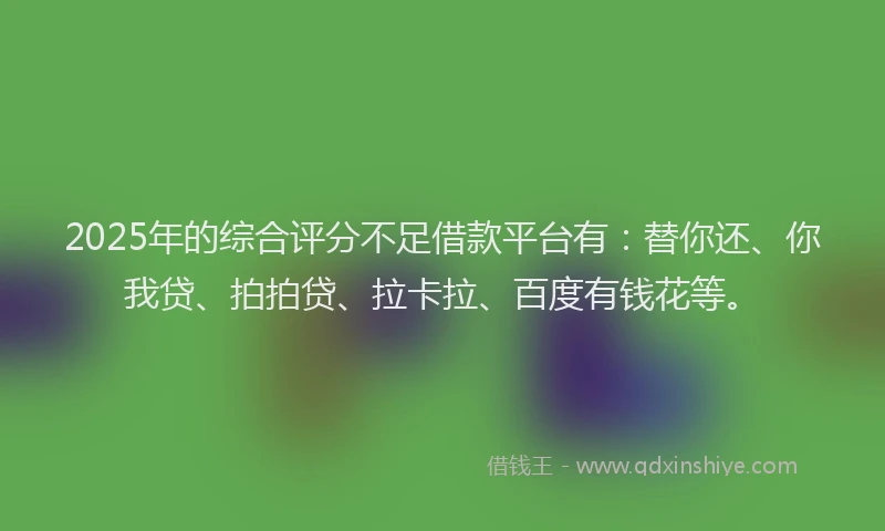 2025年的综合评分不足借款平台有：替你还、你我贷、拍拍贷、拉卡拉、百度有钱花等。