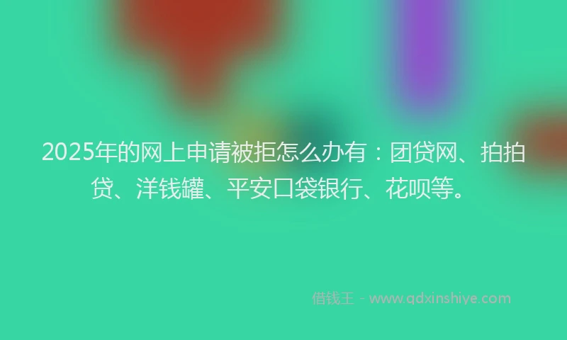 2025年的网上申请被拒怎么办有：团贷网、拍拍贷、洋钱罐、平安口袋银行、花呗等。