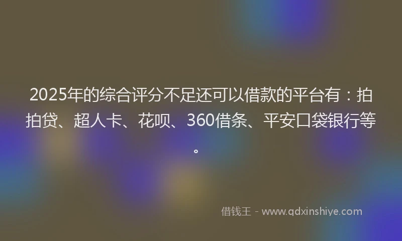 2025年的综合评分不足还可以借款的平台有：拍拍贷、超人卡、花呗、360借条、平安口袋银行等。