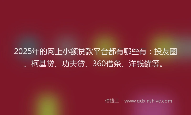 2025年的网上小额贷款平台都有哪些有：投友圈、柯基贷、功夫贷、360借条、洋钱罐等。