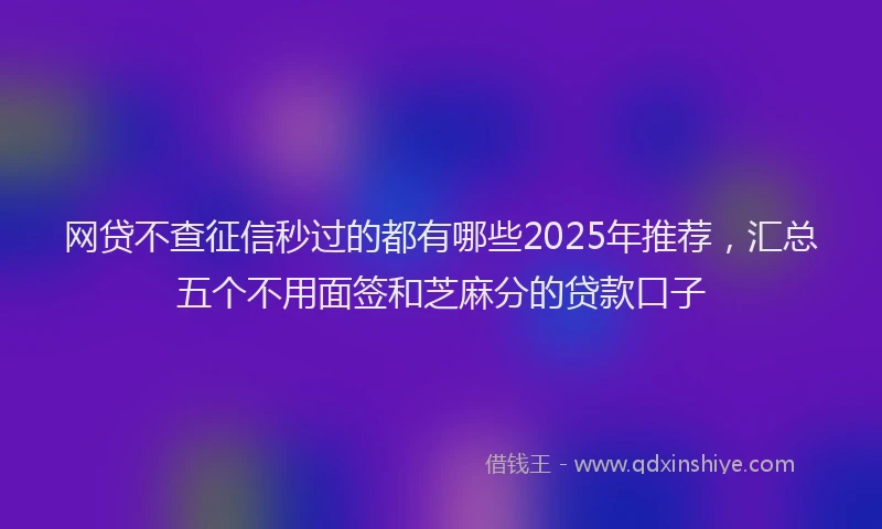 网贷不查征信秒过的都有哪些2025年推荐，汇总五个不用面签和芝麻分的贷款口子
