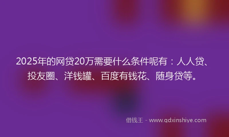2025年的网贷20万需要什么条件呢有：人人贷、投友圈、洋钱罐、百度有钱花、随身贷等。