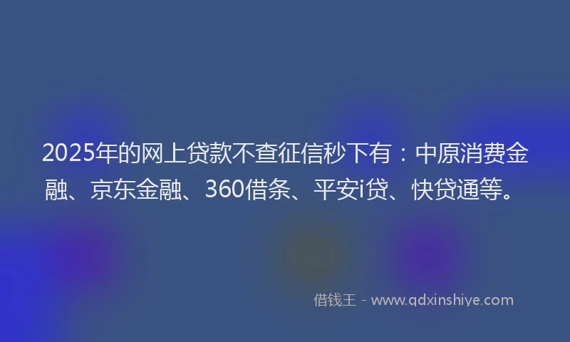 2025年的网上贷款不查征信秒下有：中原消费金融、京东金融、360借条、平安i贷、快贷通等。