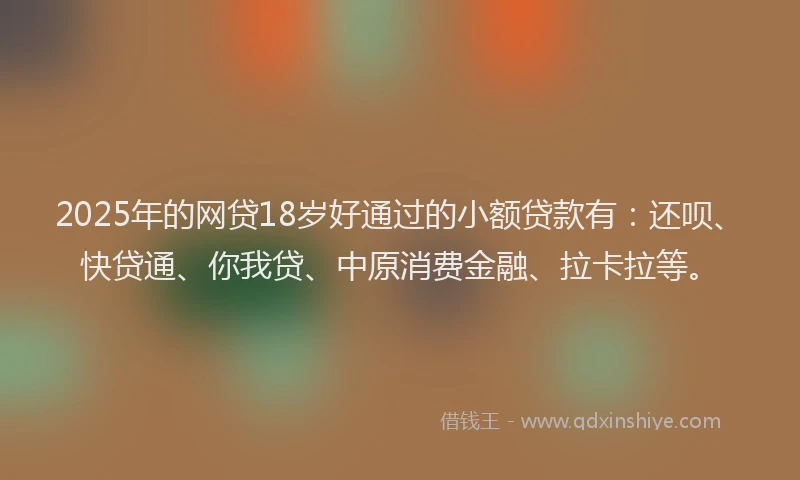 2025年的网贷18岁好通过的小额贷款有：还呗、快贷通、你我贷、中原消费金融、拉卡拉等。