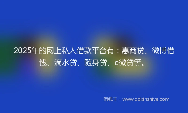 2025年的网上私人借款平台有：惠商贷、微博借钱、滴水贷、随身贷、e微贷等。