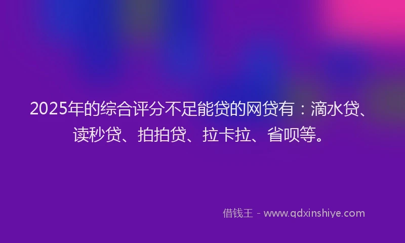 2025年的综合评分不足能贷的网贷有：滴水贷、读秒贷、拍拍贷、拉卡拉、省呗等。