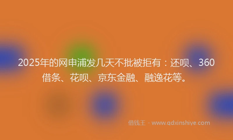 2025年的网申浦发几天不批被拒有:还呗、360借条、花呗、京东金融、融逸花等。