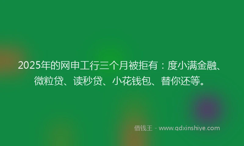 2025年的网申工行三个月被拒有：度小满金融、微粒贷、读秒贷、小花钱包、替你还等。