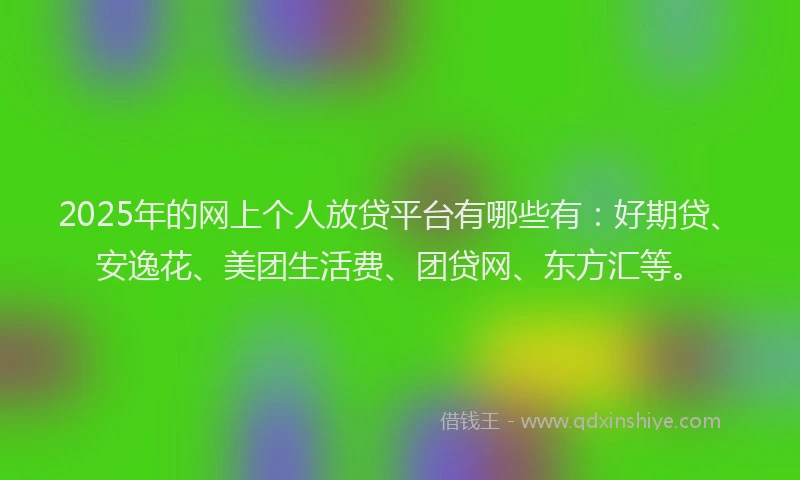 2025年的网上个人放贷平台有哪些有：好期贷、安逸花、美团生活费、团贷网、东方汇等。