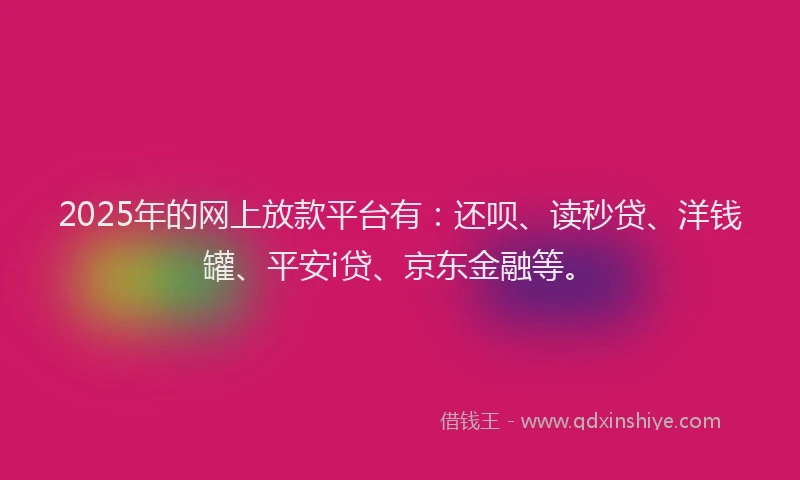2025年的网上放款平台有：还呗、读秒贷、洋钱罐、平安i贷、京东金融等。