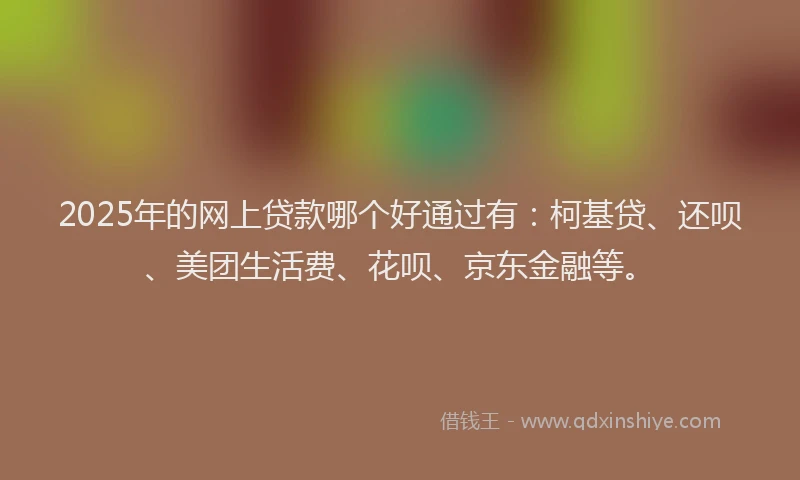 2025年的网上贷款哪个好通过有：柯基贷、还呗、美团生活费、花呗、京东金融等。