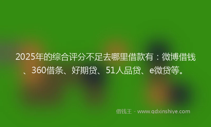 2025年的综合评分不足去哪里借款有：微博借钱、360借条、好期贷、51人品贷、e微贷等。