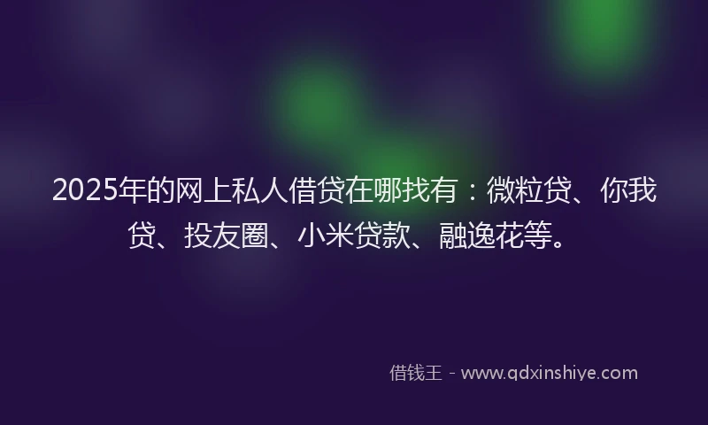 2025年的网上私人借贷在哪找有：微粒贷、你我贷、投友圈、小米贷款、融逸花等。