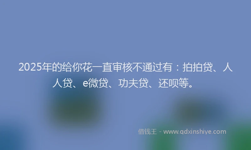 2025年的给你花一直审核不通过有：拍拍贷、人人贷、e微贷、功夫贷、还呗等。