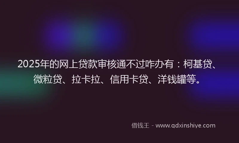 2025年的网上贷款审核通不过咋办有：柯基贷、微粒贷、拉卡拉、信用卡贷、洋钱罐等。