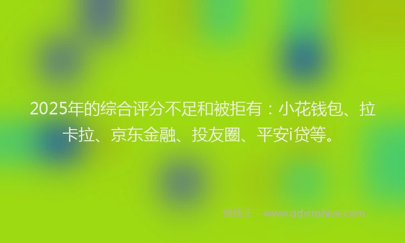 2025年的综合评分不足和被拒有：小花钱包、拉卡拉、京东金融、投友圈、平安i贷等。