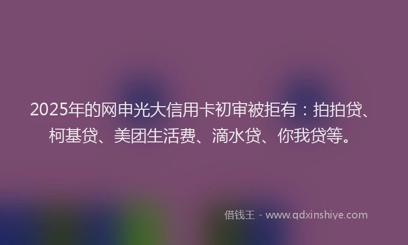 2025年的网申光大信用卡初审被拒有：拍拍贷、柯基贷、美团生活费、滴水贷、你我贷等。