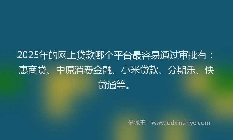 2025年的网上贷款哪个平台最容易通过审批有：惠商贷、中原消费金融、小米贷款、分期乐、快贷通等。