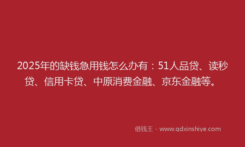 2025年的缺钱急用钱怎么办有：51人品贷、读秒贷、信用卡贷、中原消费金融、京东金融等。