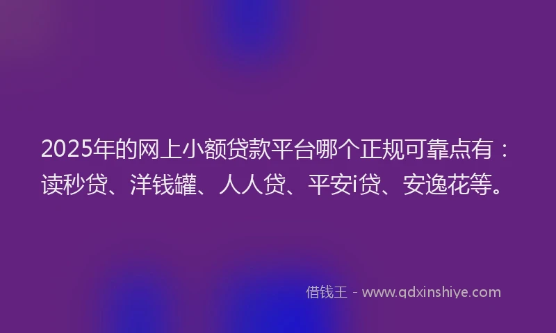 2025年的网上小额贷款平台哪个正规可靠点有：读秒贷、洋钱罐、人人贷、平安i贷、安逸花等。