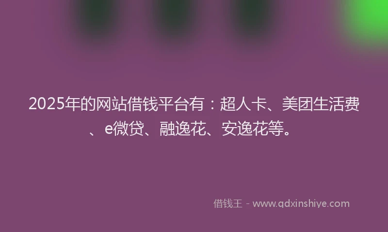 2025年的网站借钱平台有：超人卡、美团生活费、e微贷、融逸花、安逸花等。