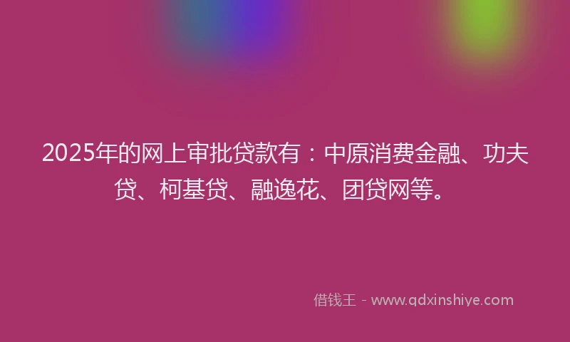 2025年的网上审批贷款有：中原消费金融、功夫贷、柯基贷、融逸花、团贷网等。