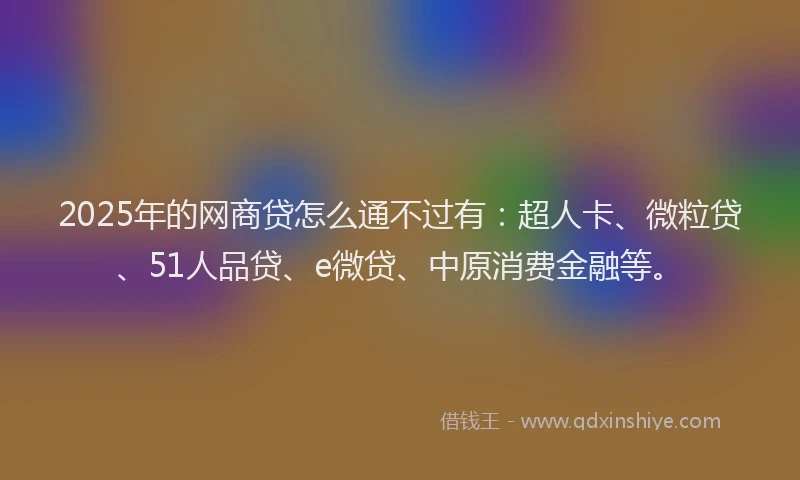 2025年的网商贷怎么通不过有：超人卡、微粒贷、51人品贷、e微贷、中原消费金融等。