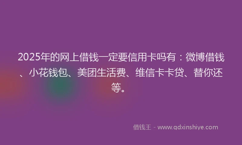 2025年的网上借钱一定要信用卡吗有：微博借钱、小花钱包、美团生活费、维信卡卡贷、替你还等。