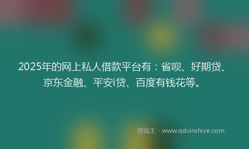 2025年的网上私人借款平台有：省呗、好期贷、京东金融、平安i贷、百度有钱花等。
