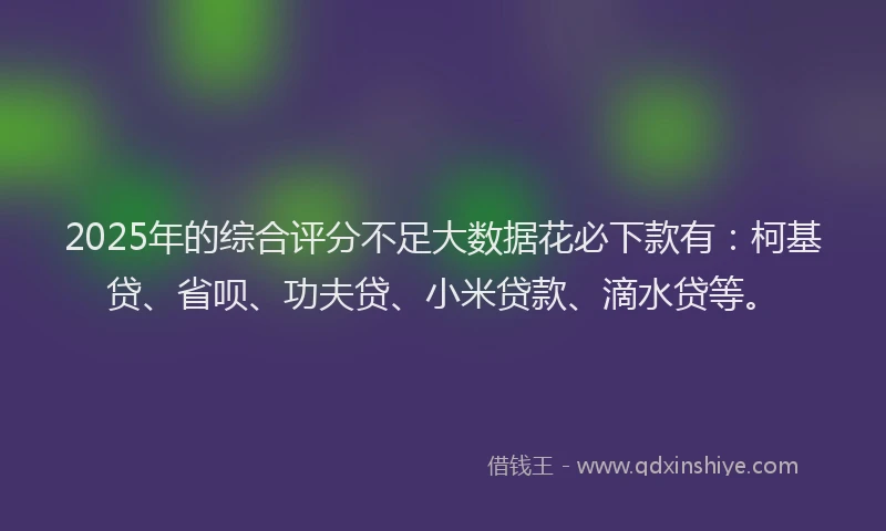 2025年的综合评分不足大数据花必下款有：柯基贷、省呗、功夫贷、小米贷款、滴水贷等。