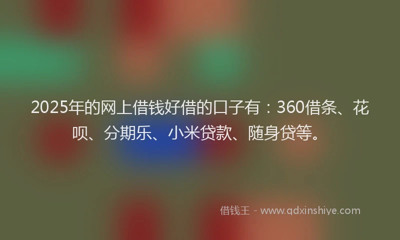 2025年的网上借钱好借的口子有：360借条、花呗、分期乐、小米贷款、随身贷等。