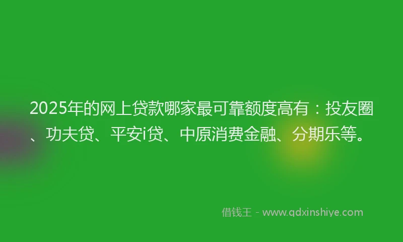 2025年的网上贷款哪家最可靠额度高有：投友圈、功夫贷、平安i贷、中原消费金融、分期乐等。