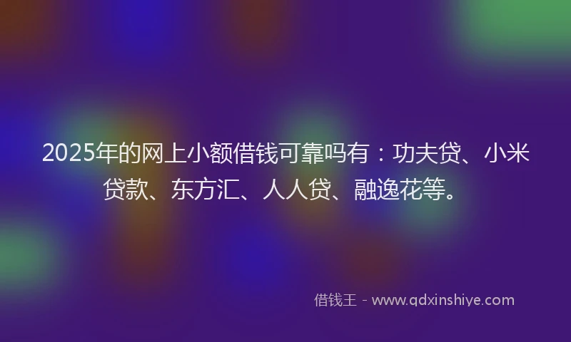2025年的网上小额借钱可靠吗有：功夫贷、小米贷款、东方汇、人人贷、融逸花等。