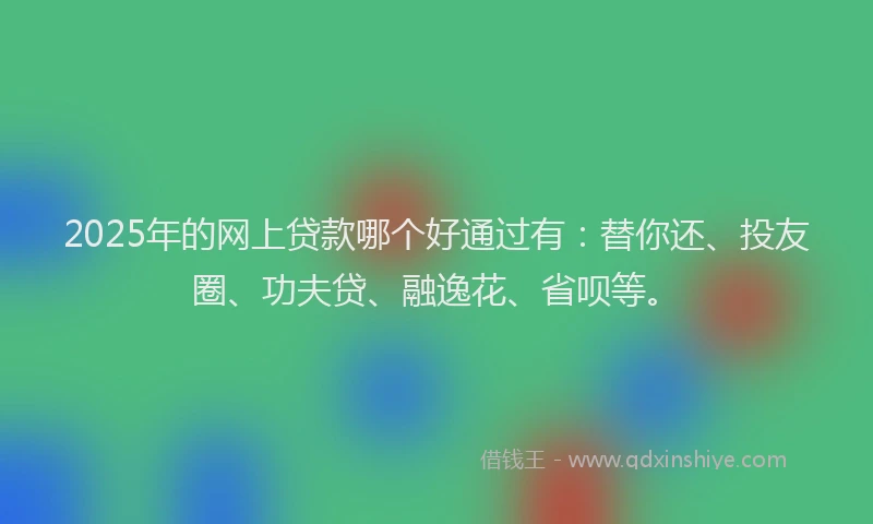 2025年的网上贷款哪个好通过有：替你还、投友圈、功夫贷、融逸花、省呗等。