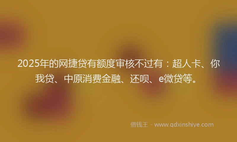 2025年的网捷贷有额度审核不过有：超人卡、你我贷、中原消费金融、还呗、e微贷等。