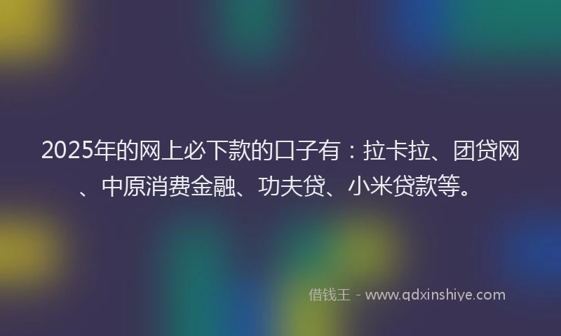2025年的网上必下款的口子有：拉卡拉、团贷网、中原消费金融、功夫贷、小米贷款等。