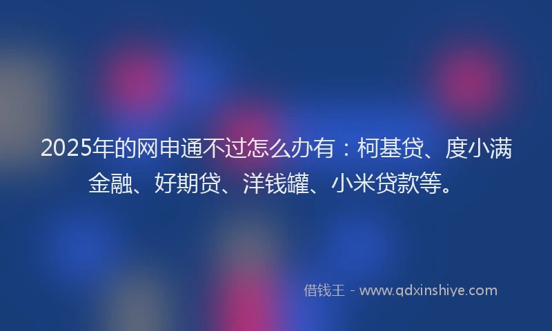2025年的网申通不过怎么办有：柯基贷、度小满金融、好期贷、洋钱罐、小米贷款等。
