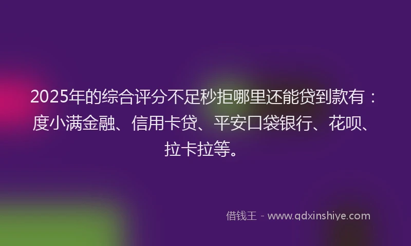 2025年的综合评分不足秒拒哪里还能贷到款有：度小满金融、信用卡贷、平安口袋银行、花呗、拉卡拉等。
