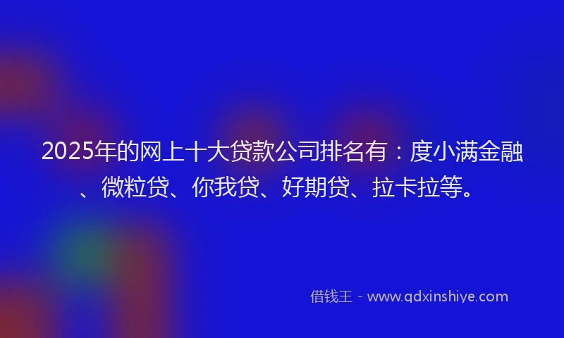 2025年的网上十大贷款公司排名有：度小满金融、微粒贷、你我贷、好期贷、拉卡拉等。