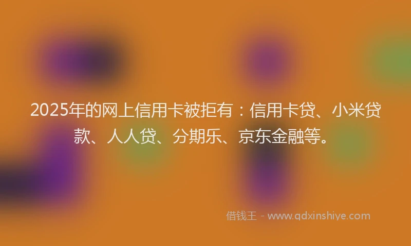 2025年的网上信用卡被拒有：信用卡贷、小米贷款、人人贷、分期乐、京东金融等。