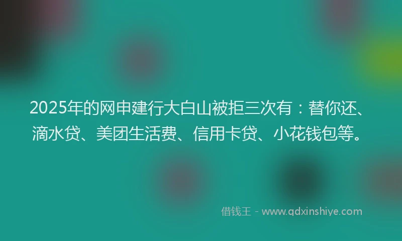 2025年的网申建行大白山被拒三次有：替你还、滴水贷、美团生活费、信用卡贷、小花钱包等。